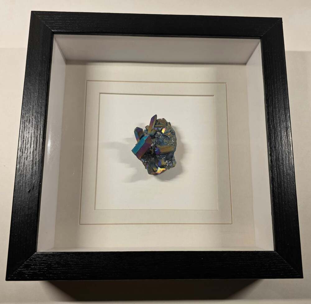 Rainbow Crystal Cluster Black Shadow Box Framed Art Decor 10x10x2.5